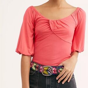 Free People Vibrant Pink / Coral Off The Shoulder Blouse